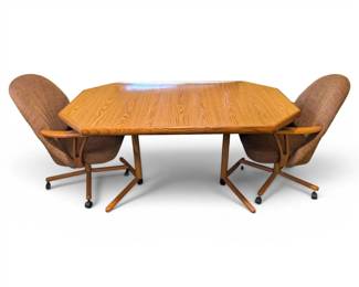 Oval Wooden Dining Table w Two Chairs