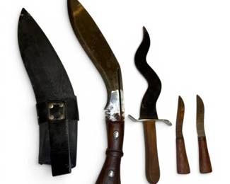 Kukri Knive w Sheath, Kris Knife,  Two Small Knives