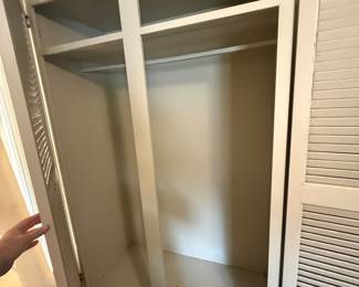 White louvered wardrobe with hanging space & shelves
