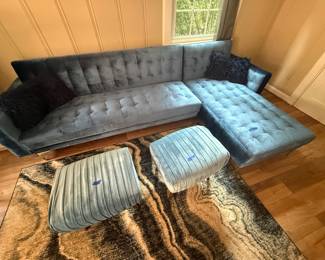 Blue Velvet Tufted Sectional (with chaise)