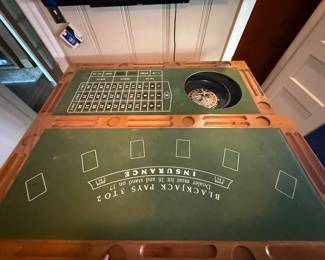 Wooden poker/gaming table with roulette wheel