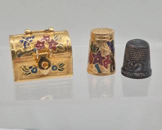 Mini Enameled Gold Chest, Thimbles