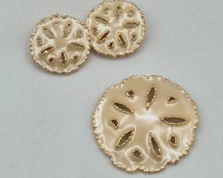 Enameled Sand Dollar Brooch, Earrings