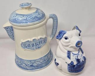 Vintage Treasure Craft Cookie Jar, Delft Pig Pitcher