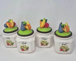 Vintage Bisque Vegetable Top Canister Set