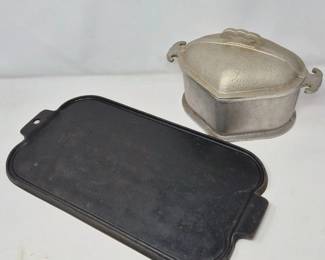 Wagners 1891 Cast Iron GriddleVintage, Guardian Service Lidded Dish