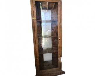 Vintage Wood Corner Cabinet, Tempered Glass Front