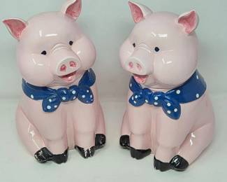 Pair of Earthenware Humorous Pig Cookie Jars