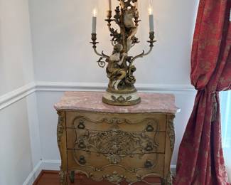Bombe` Dresser - Oak, Marble top. mid 20th century