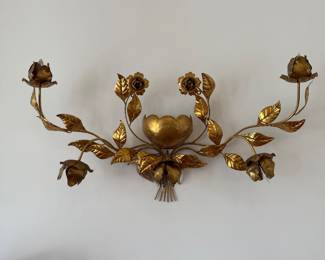 Vtg Hollywood Regency Gold Metal Wall Light