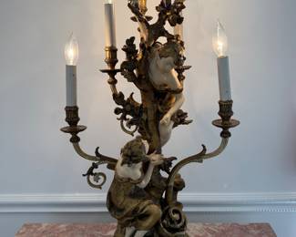 Mid 1900's Mathurin Moreau reproduction "Apple Pickers". Made w/original sculptural mold. Made of spelter (pot metal)