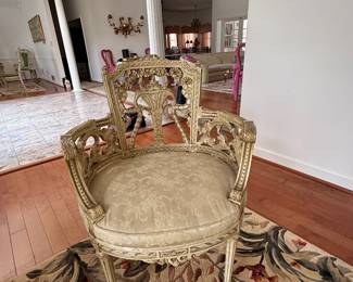 Louis XVI Revival Bergere (barrel-back) accent chair. mid-to-late 20th century