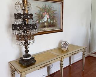 Hollywood Regency Waterfall style lamp. Mid 20th century / Hollywood Regency style Console table