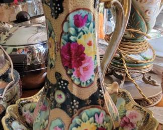 Antique Hand-Painted Ewer & Basin Wash Set