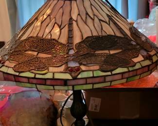 Vintage Tiffany-Style Dragonfly Leaded Stained Glass Table Lamp