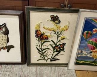 Owl and butterfly crewel