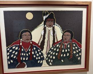 Kevin Red Star "Cheif with Two Women" numbered serigraph