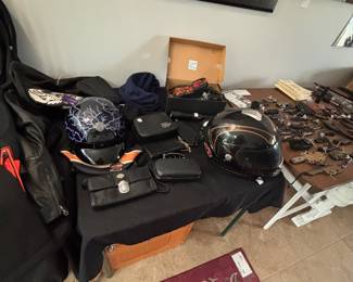 Harley Davidson purses, helmets, back pack, leather jackets, fanny packs and so forth