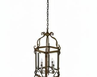 Brass Hexagonal Lantern with Beveled Glass