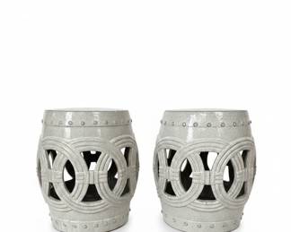 White Ceramic Double Coin Garden Stools