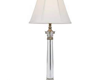 Crystal Column Table Lamp with Ornate Brass Corinthian Accents