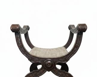Antique Renaissance Revival Carved Savonarola Chair