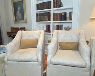 Wingback Armchairs with Damask Upholstery Vintage