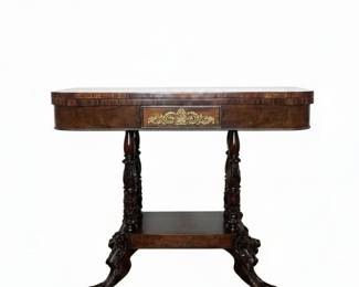 Antique Regency Style Mahogany Console Table with Gilt Inlay