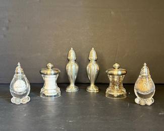Vtg Silver and Crystal Salt and Pepper Shakers