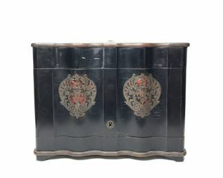 Victorian Black Lacquer Tea Caddy with Escutcheons