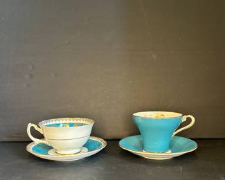 Royal Grafton "Lady Anne" Teacup and Saucer Set & Aynsley "Teal Turquoise" Teacup and Saucer