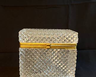 Baccarat Style Cut Crystal Jewelry Box with Gilt Metal Mounts