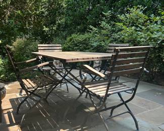 Vintage French Bistro Style Wood and Metal Folding Dining Set