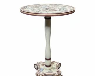 Hand-Painted Wood Pedestal Side Table