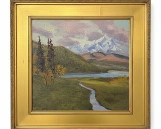 Donald Crocker Landscape Oil Painting, Mount McKinley from Home Lake