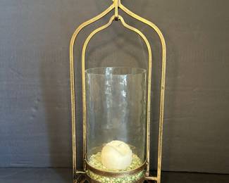 Gold Metal Lantern Candle Holder with Glass Cylinder