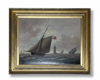 A Cuter & Other Vessels Off the Eddystone Light House, Edward B Lea Oil on Panel
