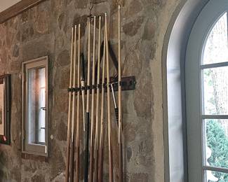 Wall Mounted Billiard Cue Rack and House Cues