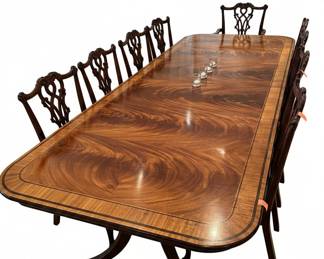 Antique Chippendale Style Mahogany Dining Table & 12 Chairs