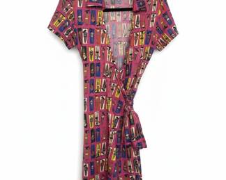 Tracy Negoshian Pink Beach Scene Print Wrap Dress