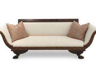Antique Empire Style Carved Mahogany Sofa