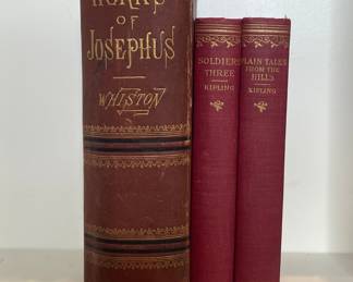 The Works of Josephus by Whiston, Plain Tales from the Hills by Kipling, Soldiers Three by Kipling