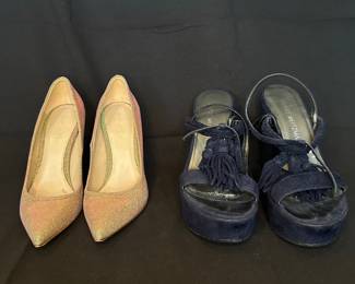 Stuart Weitzman Glitter Heels and Suede Platform Sandals