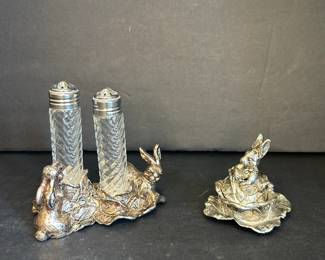 Arthur Court Silver-Plated Rabbit Salt and Pepper Shakers with Mustard Pot