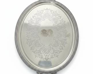 Large Silver Plate Oval Serving Tray with Handles