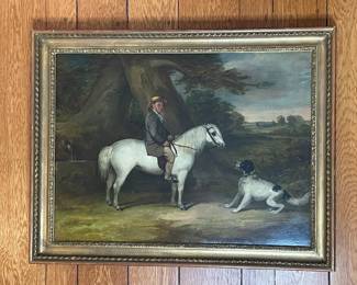 Portrait of Mr. J. Baylis on 'Birthday' and his dog 'Rush', J Robertson Oil on Canvas