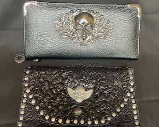 Roots by Dela Biker Wallet with Skull Embellishment
