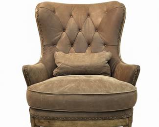 Antique Brown Leather Tufted Wingback Chair