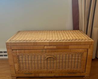 Vintage Wicker Storage Chest with Drawer and Brass Accents