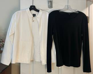 Eileen Fisher White Zip-Front Jacket and Black Long Sleeve Top